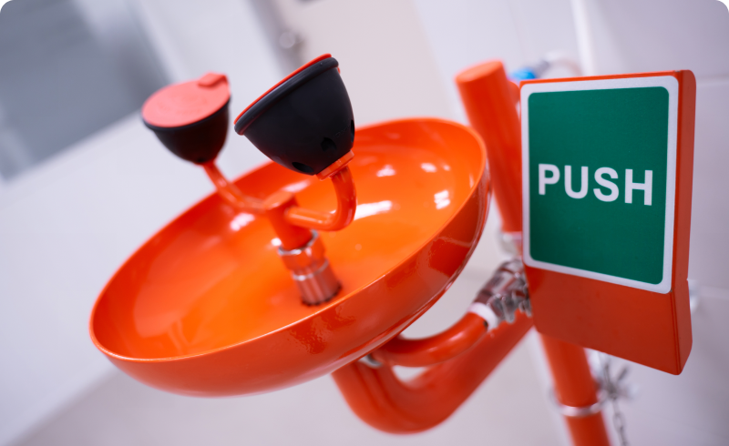 Orange safety eyewash station close-up