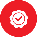 White checkmark in a red seal