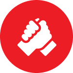 Handshake icon in red circle