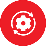Red circle with gear and arrows